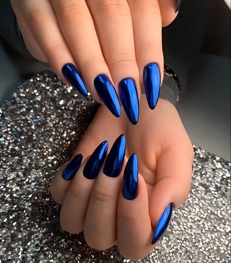 Blue Chrome Nails, Chrome Nails Designs, Mirror Nails, Blue Nail, Fire Nails, Chic Nails, Dope Nails, Chrome Nails, Cute Acrylic Nails