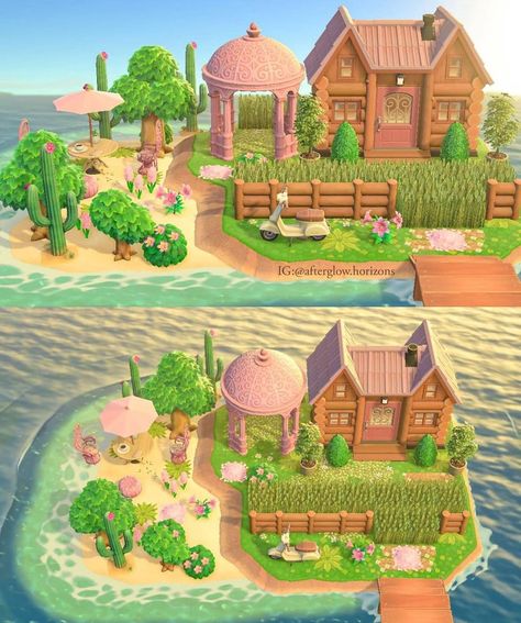 ANIMAL CROSSING NEW HORIZONS 🍃 on Instagram: “By: @afterglow.horizons ♥️ Follow for more news, designs, memes, ideas.. 🙈: @animalcrossingdream_ #animalcrossingnewhorizons #acnh…” Animal Crossing Home Exterior Ideas, Hhp Acnh Ideas, Happy Home Paradise Interior, Animal Crossing Happy Home Paradise, Spring Sunrise, Acnh Hhp, Animal Crossing Custom Designs, Happy Home Paradise, Jordan Room Ideas