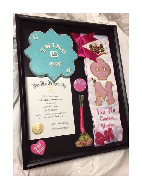 Cindy's shadow box being Pinterest famous. Sorority Shadow Box Ideas, Graduation Shadow, Panhellenic Council, Shadow Box Graduation, Graduation Things, Shadow Box Ideas, Pinterest Famous, Sigma Alpha Iota, Sorority Ideas