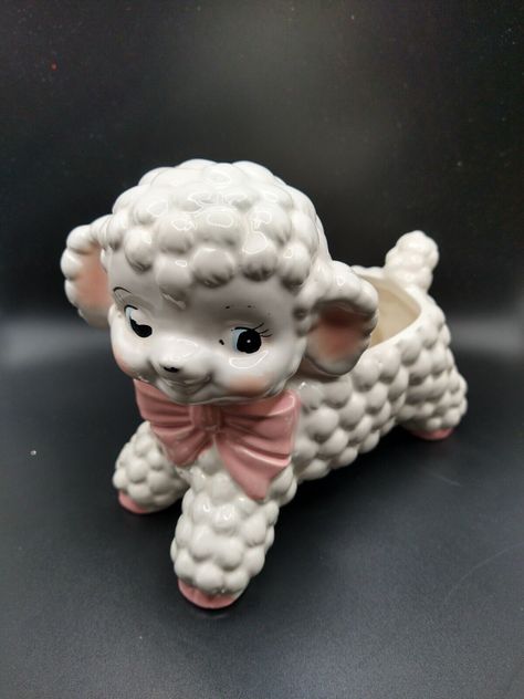 Vintage Pink Lamb with pink bow Planter Kitschy Decor Mid Century mod | eBay Sleepy Core, Vintage Kitsch Decor, Vintage Kitsch 1950s, Kitschy Aesthetic, Vintage Wishlist, Vintage Lamb, Plants Nursery, Kitschy Decor, Kitsch Decor