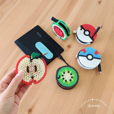 Perler Beads Earphone & Cable Organisers Camera Perler Beads, Perler Bead Earbud Holder, Perler Bead Instruments, Game Controller Perler Beads, 3d Perler Bead Camera, Japanese Trends, Melted Bead Crafts, Phone Charger Holder, Earphones Holder