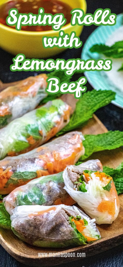 Lemongrass Beef, Vietnamese Fresh Spring Rolls, Vietnamese Rolls, Easy Dipping Sauce, Vietnamese Spring Rolls, Rolls Easy, Fresh Spring Rolls, Rice Paper Rolls, Spring Roll Recipe