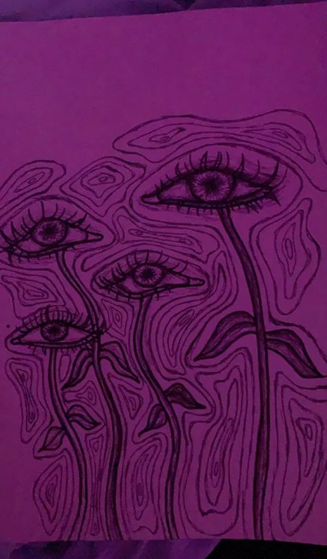 Trippy Grunge Wallpaper, Indie Eyes Drawing, Flower Grunge Drawing, Trippy Cool Drawings, Wall Drawing Ideas Flowers, Room Poster Drawing Ideas, Purple Aesthetic Doodles, Cute Trippy Drawings, Grunge Art Eyes