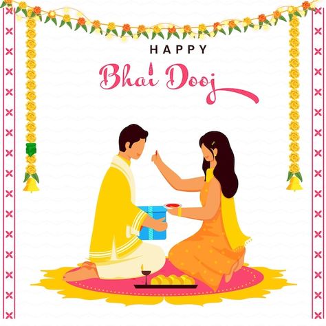 Bhaidooj Illustration, Bhai Dooj Aesthetic, Bhai Dooj Creative Poster, Bhai Dooj Wishes, Happy Bhai Dooj, Holi Poster, Bhai Dooj, Janmashtami Decoration, Durga Painting