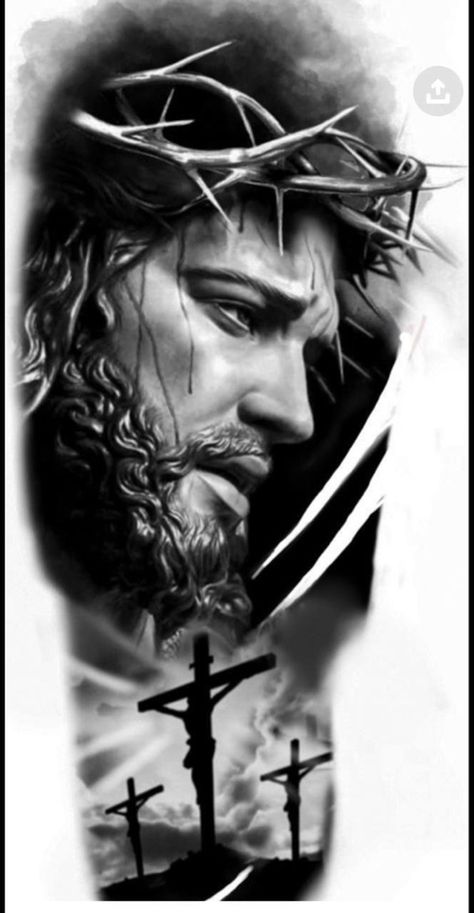 Jesus Crown Tattoo, Religous Tattoo Drawing, Religous Tattoo Stencil, Half Lion Half Jesus Face Tattoo, Jesus Crown Of Thorns Tattoo, Tattoo Jesus Cristo, Jesus Face Tattoo Design, Tattoo Jesus, Jesus Tattoo Design