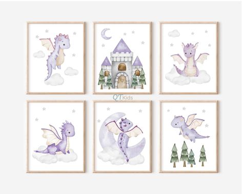 Fantasy Nursery, Dragon Baby Shower, Nursery Prints Girl, Dragon Nursery, Fairytale Nursery, Dragon Cross Stitch, Nursery Wall Art Printable, Dragon Decor, Nursery Poster