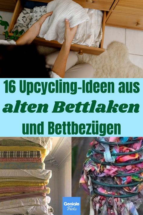 Bettlaken-Upcycling: 16 Ideen für eine neue Bestimmung.   16 Upcycling-Ideen, mit denen alte Bettlaken eine neue Bestimmung bekommen   16 Upcycling-Ideen aus alten Bettlaken und Bettbezügen   #Upcycling #Nähen #DIY #Bettwäsche #Bettlaken #bettlaken-upcycling #upcycling-ideen aus alten bettlaken und bettbezügen via @GenialeTricks Diy Upcycling, Zero Waste, Granny Square, Recycling, Textiles, Sewing, Quick Saves