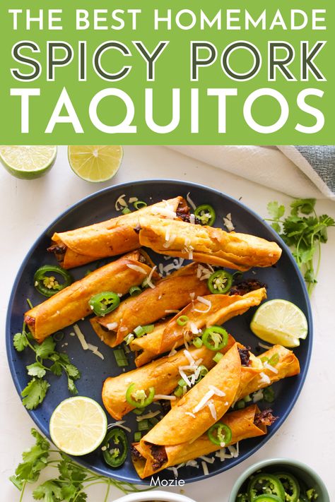 these are the BEST homemade pork taquitos! our whole family loves them! Ground Pork Taquitos, Pork Flautas Recipe, Pork Taquitos Recipe, Pork Taquitos, Latin Dishes, Korean Pork, Taquitos Recipe, Low Carb Pork, Slow Cooked Pork