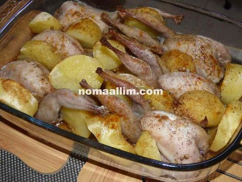 quails recipe Oven Roasted Quail, Roasted Quail, Potatoes In Oven, Main Course Dishes, Quails, Potato Wedges, Oven Roast, Main Courses, Pretzel Bites