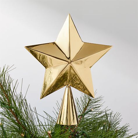 Modern Christmas Decor: Christmas Trees, Ornaments, Stockings & More | CB2 Gold Star Christmas Tree Topper, Modern Tree Topper, Star Christmas Tree Topper, Christmas Pottery, Brass Decoration, Christmas Tree Star Topper, Goth Christmas, Modern Christmas Ornaments, Star Christmas Tree