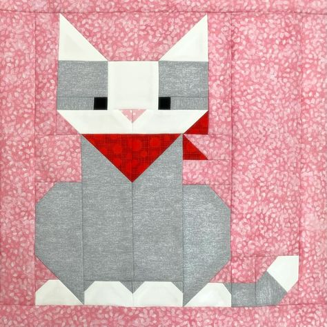 Cat Quilt Blocks, Animal Quilt Blocks Free Pattern, Quilt Art Wall Hangings, Cat Quilt Block Pattern Free, Quilting Blocks Patterns, Animal Quilt Blocks, Quilt Block Ideas, Pixel Quilt Pattern, Farm Animal Quilt