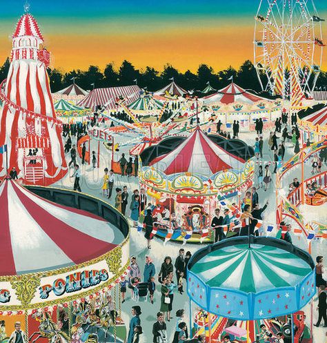 The Fair, picture, image, illustration Fun Art Print, Fair Rides, Piccadilly Circus, Cool Art Projects, Fun Fair, Giclee Painting, Circus Theme, Night Painting, The Fair