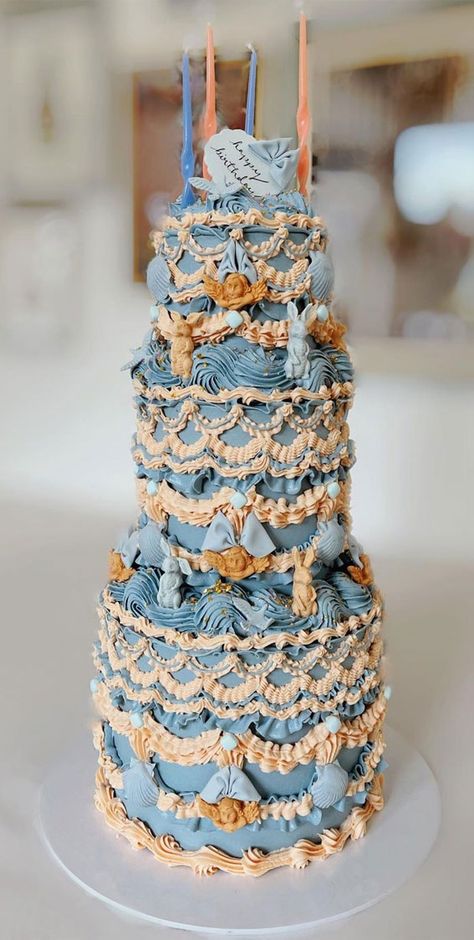 43 Cute Cake Decorating For Your Next Celebration : Rust Cake with Icing Drips Blue And Orange Cake, Rust Cake, Lambeth Wedding Cake, Cute Cake Decorating, Garnishing Ideas, Strawberry Cake Decorations, Cake With Icing, Pastel Wedding Cakes, Lambeth Cake