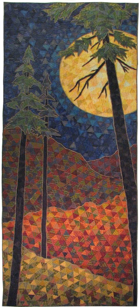 AND SEW IT GOES: The Moon is a Mirror Fabric Art Collage Landscape Quilts, Landscape Quilting, Landscape Art Quilts, Art Quilting, Appliqué Quilts, Quilted Wall Hanging, Landscape Quilt, Quilt Modernen, Landscape Quilts