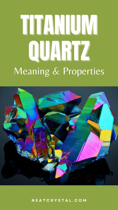 Titanium quartz is regular quartz, often clear quartz, that is coated using a physical vapor deposition process with titanium oxide along with other metal oxides to coat the crystal. The result is often called Rainbow Aura Quartz crystal with a titanium-based coat of blue, green, pink, purple, yellow, and other vibrant colors giving the crystal its signature rainbow coloring. Titanium Quartz Meaning, Raise Vibrations, Crystal Identification, Healing Chakras, Quartz Meaning, Blue Aura Quartz, Quartz Properties, Titanium Aura Quartz, Rainbow Aura Quartz