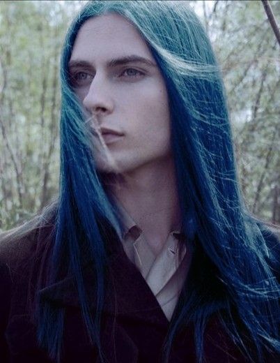 Male Faceclaims Long Hair, Man With Long Blue Hair, Blue Haired Oc Male, Male Blue Hair, Man With Blue Hair, Long Blue Hair, Mens Blue Hair, Pirate Hair, Dark Purple Hair