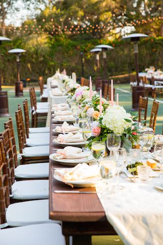 Turning a tennis court into a beautiful reception area is what we do! #santabarbaraevents #estateweddings #perfect #beautiful #loveandjoy  photos by: www.KarenDPhoto.com www.cateringconnect.com Wedding On Tennis Court, Tennis Court Wedding Reception, Tennis Court Party, Tennis Court Wedding, Ranch Garden, Outdoor Cocktail Party, Nancy Myers, Tennis Wedding, Pr Ideas