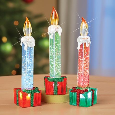 Flameless Candle Set, Clear Candles, Novelty Candles, Glitter Candles, Green Candle, Collections Etc, Color Changing Lights, Holiday Store, Christmas Store