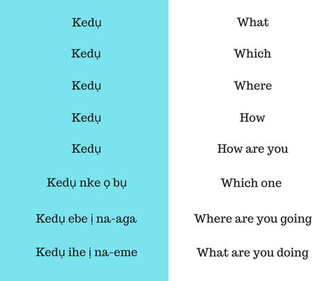 Learn Igbo language. Ask questions in Igbo. 'Kedụ?' has a lot of meanings, the most common being 'how are you?' Learn Igbo Language, Xhosa Language, Igbo Language, Swahili Language, Nigerian Language, Igbo Culture, Nigerian Clothing, African Languages, Yoruba Language