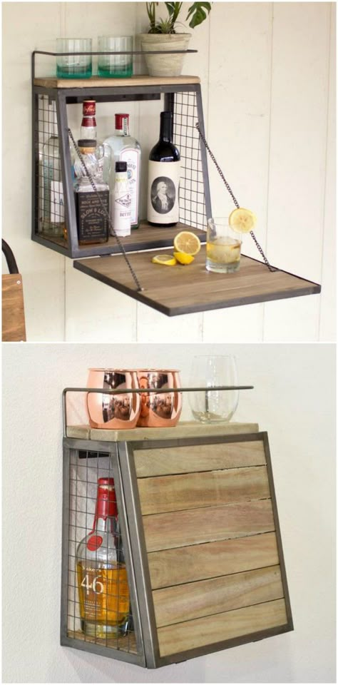 Diy Storage For Small Kitchen, Small Space Liquor Storage, Trailer Organization Ideas Small Spaces, Small Space Utilization, Mini Storage Ideas, Tiny Spaces Organization, Alcohol Storage Ideas Small Spaces, Small Drinks Cabinet Ideas, Add Storage To Small House