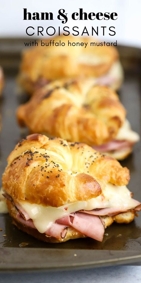 Spicy Buffalo Honey Mustard Ham and Cheese Croissant | Simply Made Recipes Recipe Croissant, Honey Mustard Ham, Lunch Ideas Quick, Spicy Honey Mustard, Resep Sandwich, Ham And Cheese Croissant, Cheese Croissant, Quick Lunch Recipes, Pita Pockets