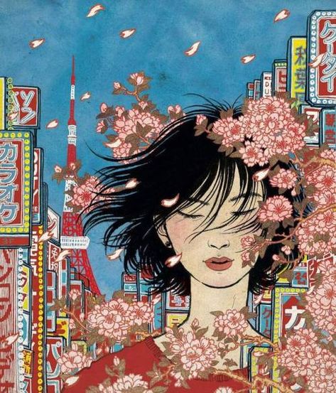 Yuko Shimizu illustrated (because) Yuko Shimizu Illustration, Yuko Shimizu, Geisha Art, Mixed Media Illustration, Japanese Illustration, Picture Illustration, Arte Pop, Kimonos, Japanese Art