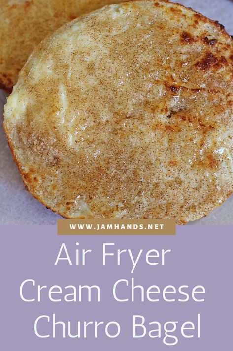 Four simple ingredients make up these incredible Air Fryer Cream Cheese Churro Bagels. A drizzle of honey over the top makes these just perfect. Air Fryer Cream Cheese, Cream Cheese Bagel, Cream Cheese Spread Recipes, Cheese Bagels, Bagel Cream Cheese, Breakfast Smoothie Recipes, Bagel Recipe, Cream Cheese Spreads, Bread Recipes Sweet