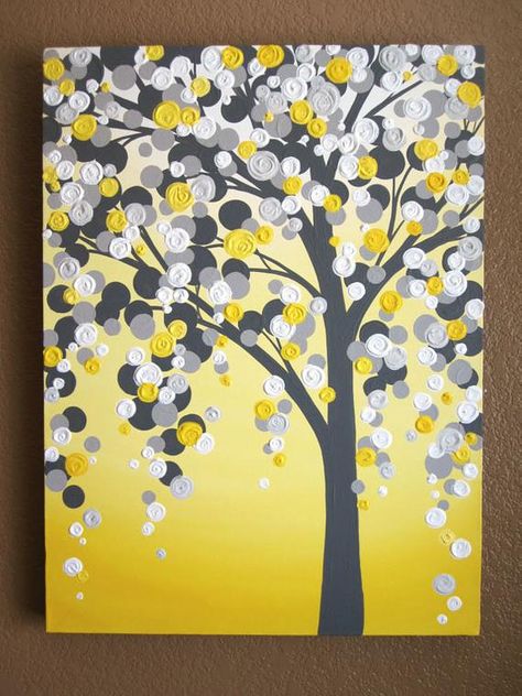 Boom Kunst, Easy Canvas Painting, Bedroom Décor, Grey Art, Button Art, Acrylic Painting On Canvas, Arte Floral, Diy Canvas, Tree Art