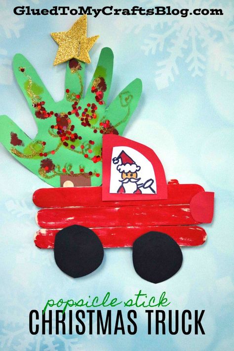 Truck Crafts, December Crafts, Holiday Crafts For Kids, Kid Craft, Christmas School, Winter Crafts For Kids, Daycare Crafts, Preschool Christmas, Popsicle Stick