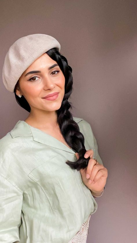 Beret With Braids, Lale Temori, Connie Francis, Two Braids, Head Accessories, Skincare Products, How To Look Better, Braids, Hats