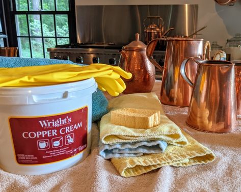 Cleaning Copper in My Studio Kitchen - The Martha Stewart Blog Copper Pots And Pans, How To Clean Copper, How To Polish Copper, Copper Kettle, Martha Stewart Living, Studio Kitchen, Copper Pots, The Guest, Drying Towels