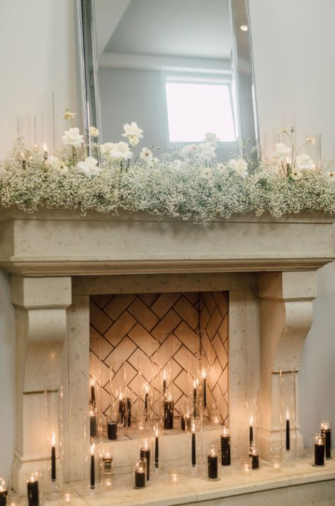 Photo By: Lydia Ruth Photography Fireplace Florals, Mantle Garland, Wedding 2025, Fireplace Ideas, Floral Inspiration, Wedding Arrangements, Wedding Florals, Table Flowers, Wedding Inspo