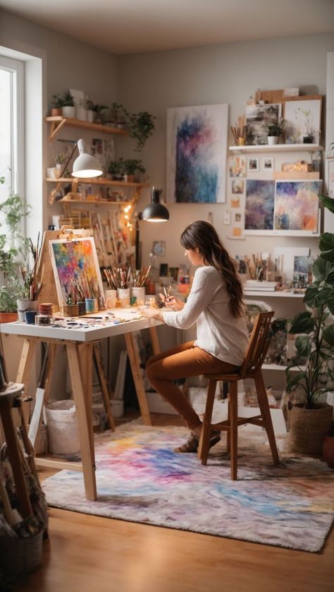 Mini Art Studio, Medditeranean Style Home, Home Art Studios, Pole Barn Loft Ideas, Art Studio Space, Art Studio Room, Art Studio Design, Deco Studio, Art Studio At Home