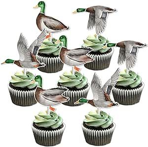 Duck Hunting Party Decorations, 24pcs Duck Cupcake Toppers, Mallard Duck Birthday Party Supplies Duck Hunt Birthday Party, Duck Hunting Cupcakes, Duck Cupcakes Ideas, Mallard Birthday Theme, Hunting 1st Birthday Boys, Mallard Duck Birthday Party, Duck Hunting Baby Shower Ideas, Duck Hunting Party, Mallard Duck Baby Shower Ideas