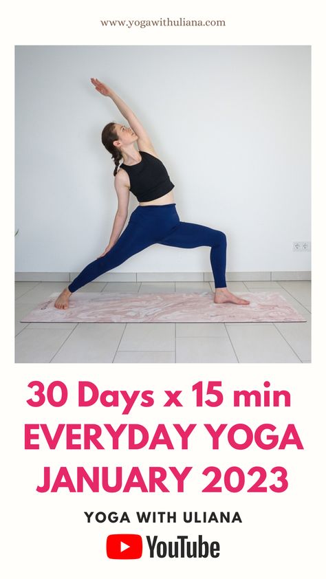 This 30 day yoga challenge is designed to get you into the habit of practicing yoga regularly. You can practice at any time of the day – morning, afternoon, or evening. Choose the time that typically works best for you and try to stick to the same time every day for 30 days. The challenge starts on 1st January 2023 on Yoga with Uliana Youtube channel. You can simply follow along on Youtube or sign up below to receive printable calendar and daily email reminders to practice. Yoga For 30 Days, 30 Day Yoga Challenge For Beginners, Yoga Burn Challenge 12 Week, 15 Minute Morning Yoga, Morning Yoga Sequences, Zumba Workout Videos, Yoga For Beginners: 5 Min Morning Routine, 30 Day Yoga Challenge, Everyday Yoga