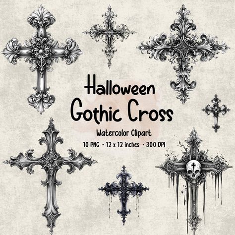 Gothic Clipart, Side Tattoos Women, Cross Gothic, Cross Clipart, White Gothic, Gothic Christmas, Cross Pictures, Graffiti Words, Gothic Cross