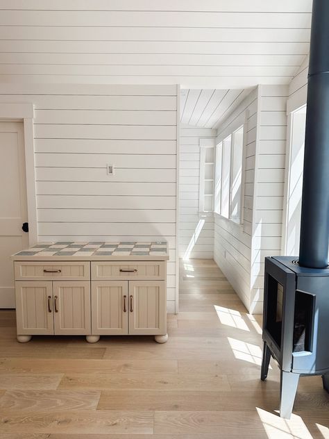 Horizontal Shiplap Kitchen, White Plank Walls, Horizontal Shiplap, Gambrel House, Undermount Bar Sink, Vertical Shiplap, Shiplap Kitchen, Blue Subway Tile, White Porch