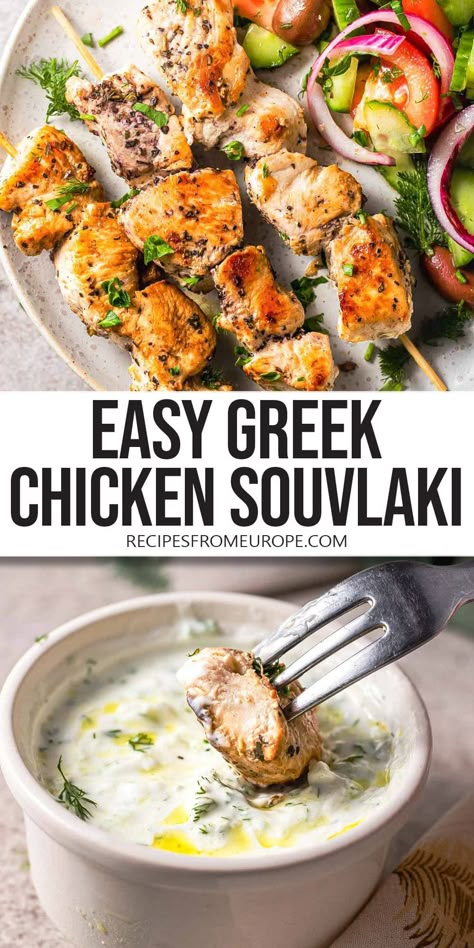 Looking for a delicious Chicken Souvlaki recipe? This classic Greek dish is so easy to make with some fresh chicken and a few spices! Chicken Souvlaki Marinade, Souvlaki Chicken, Chicken Souvlaki Recipe, Easy Greek Chicken, Greek Night, Greek Chicken Kabobs, Greek Chicken Souvlaki, Souvlaki Recipe, Copycat Kfc