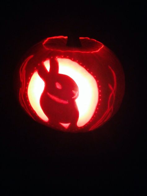 Rabbit pumpkin carving -- Literary inspired Jack O' Lantern -- Bunnicula Pumkin Carving Bunny, Bunny Carved Pumpkin, Animal Jack O Lantern Ideas, Bunny Pumpkin Carving, Rabbit Jack O Lantern, Couples Carved Pumpkins, Jasper Rabbit Pumpkin, Rabbit Pumpkin, Bunny Pumpkin