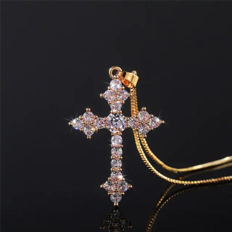 This stunning Brass and Zirconia Christian Cross Necklace for Women makes a perfect addition to a believer's wardrobe. Made with brass and cubic zirconia, it shines brightly and will add elegance to whatever you choose to wear. Among believers who know at least a thing or two about our Lord and Savior, Jesus Christ, this is a great accessory to compliment any outfit.Choose which color of the cross you prefer. Perhaps go for all four options to complete the collection. Additional Product Specific Christian Cross Necklace, Jewelry Accessories Ideas, Neck Jewellery, Jewelry Lookbook, Cross Jewelry, Girly Jewelry, Stunning Necklace, Dream Jewelry, Pretty Jewellery