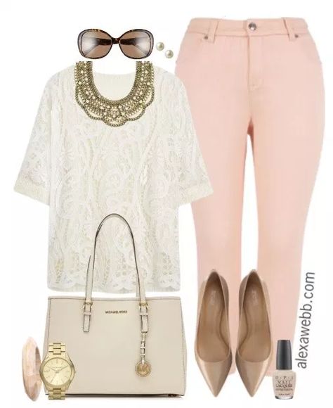 Plus Size Pastel Pink Jeans Outfits - Alexa Webb Outfit Pantalon Rosa, Pink Jeans Outfit, Outfit Pantalon, Alexa Webb, Outfit Elegantes, Look Plus Size, Outfits Polyvore, Jeans Outfits, Rose Pastel