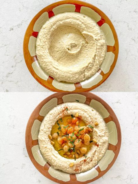 Hummus B'Tahini (Hummus With Tahini) Recipe Hummus With Tahini, Tahini Hummus, Making Hummus, Chickpea Flatbread, Hummus Recipes, Tahini Recipe, Make Hummus, Small Food Processor, Toasted Pine Nuts