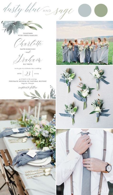 Dusty Blue and Sage Fall Wedding Colors #WeddingIdeasBlue French Blue Wedding, Wedding Color Scheme, Wedding Color Trends, Spring Wedding Colors, Dusty Blue Weddings, Wedding Theme Colors, Theme Color, Fall Wedding Colors, Wedding Color Palette