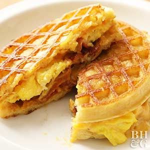 Bacon Grilled Cheese Waffle Egg Sandwich Breakfast, Pancake Breakfast Sandwich, Buttery Waffles, Yellow Breakfast, Breakfast Grilled Cheese, Waffle Iron Recipes, Cheese Waffles, Uncured Bacon, Cheese Breakfast