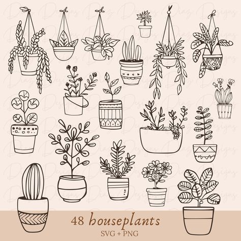 Minimalistic Plant Drawing, Plants On Shelf Drawing, Easy To Draw Plants, Pot Drawing Design, Houseplant Doodles, Journal Plant Doodles, Houseplants Drawing, House Plants Drawing, Easy Plant Drawings