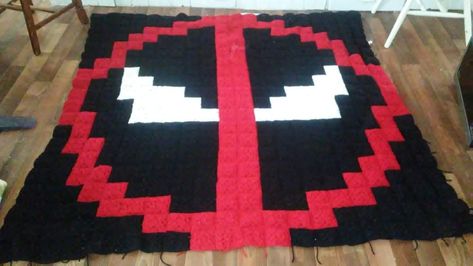 20x20 granny square Deadpool crochet blanket Deadpool Knitting Pattern, Deadpool Crochet Blanket Free Pattern, Granny Square Pixel Blanket, C2c Crochet Blanket, Crochet Stocking, Crochet Idea, Craft Board, Knit Projects, Blanket Ideas