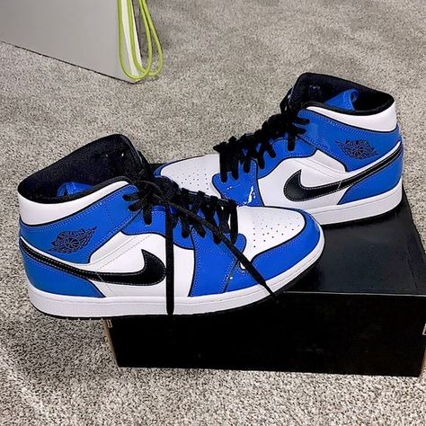 Blue And White Jordan 1 Outfit, Nike Air Jordan Shoes Blue, Nike Air Jordans Dark Blue, Signal Blue Jordan 1 Outfit, Jordans Blue And Black, Blue Nike Air Jordan 1, Black And Blue Air Jordans, Blue And Black Nike Shoes, White And Blue Nike Shoes