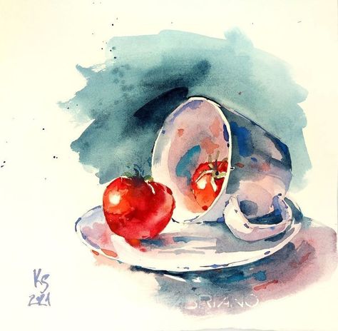 Watercolor Paintings Still Life, Still Life Watercolor Paintings, Still Life Painting Watercolor, Watercolour Still Life, Watercolor Still Life, Watercolor Food Illustration, Food Art Painting, Art Alevel, Watercolor Food