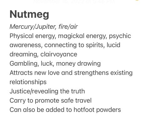 Nutmeg Spiritual Meaning, Spell Herbs, Witchcraft Notes, Herb Magick, Universe Light, Herbs Spells, Herbs Uses, Spirit Element, Magical Ingredients