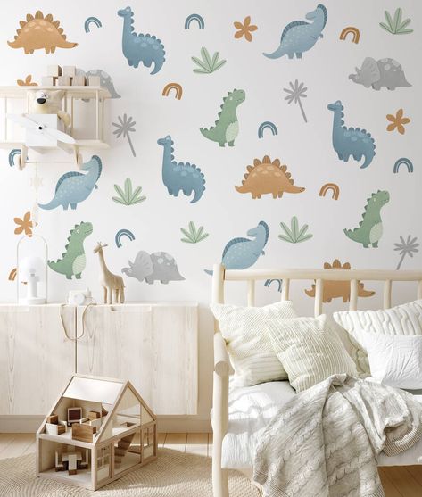 Dinosaur Nursery Theme, Dinosaur Nursery Decor, Kindergarten Wallpaper, Dinosaur Room, Dinosaur Wallpaper, Dinosaur Wall Stickers, Nursery Theme, Dinosaur Nursery, Temporary Wallpaper